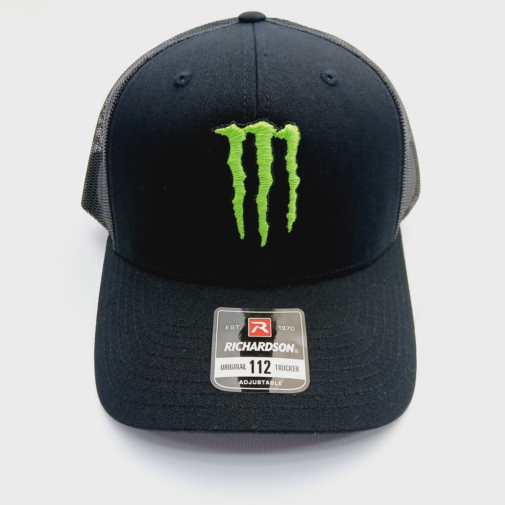 Monster Energy Logo On Black Richardson 112 Adult Hat With Curved Brim